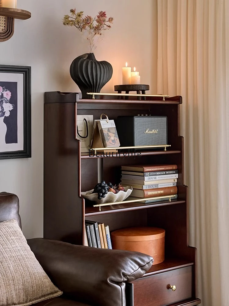 

02American retro solid wood shelf display living room storage cabinet against the wall bookshelf French style