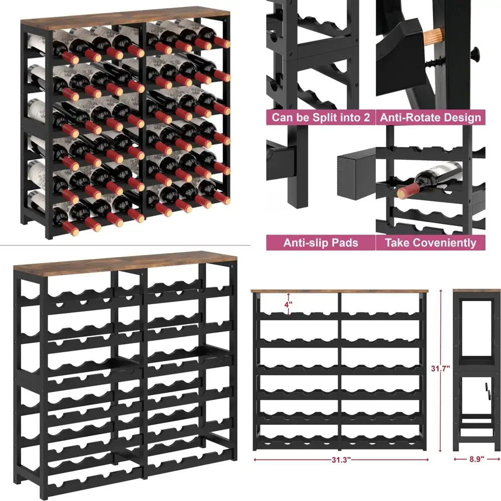 

Отдельно стоящая бамбуковая полка для вина на 48 бутылок, 6-уровневая настольная полка для хранения, идеально подходит для кухни, бара и столовой.