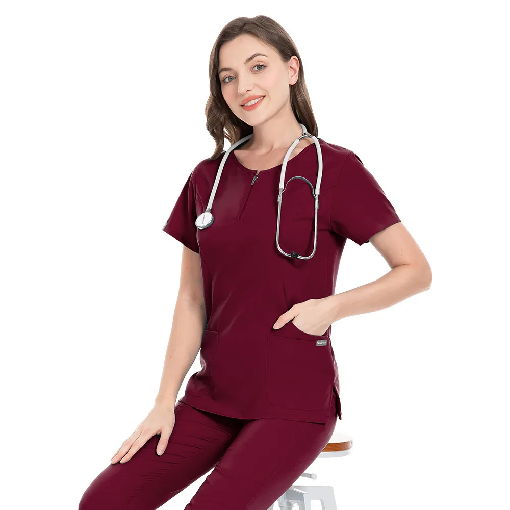 Slim Fit Medical Unforms Doctors Nurses Workwear Clothes Men Women Scrubs Set Tops And Pant Dental Clinic Lab Work Overalls