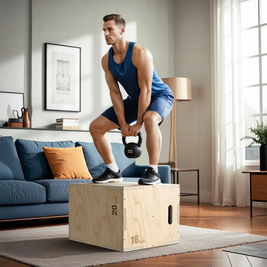 Boîte Plyo en bois 3 en 1 pour l'entraînement de gymnastique à domicile: boîte à sauter stratifométrique avec planche de 18 mm d'épaisseur, capacité de poids de 450 lb, hauteur réglable