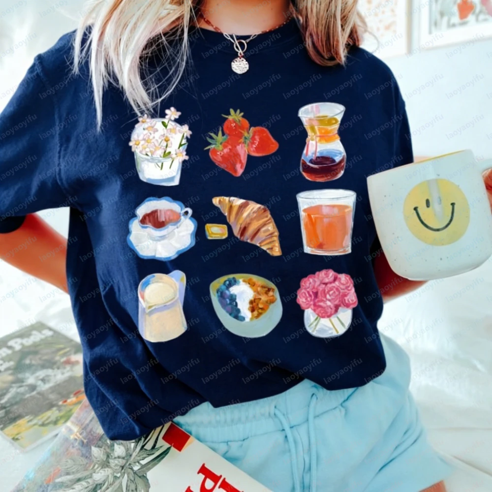 Breakfast Club Croissant Cotton Shirt Cute Preppy Girly Retro French Pastry Coffee Tshirt Gift for Foodie Brunch Social Club Tee view 2