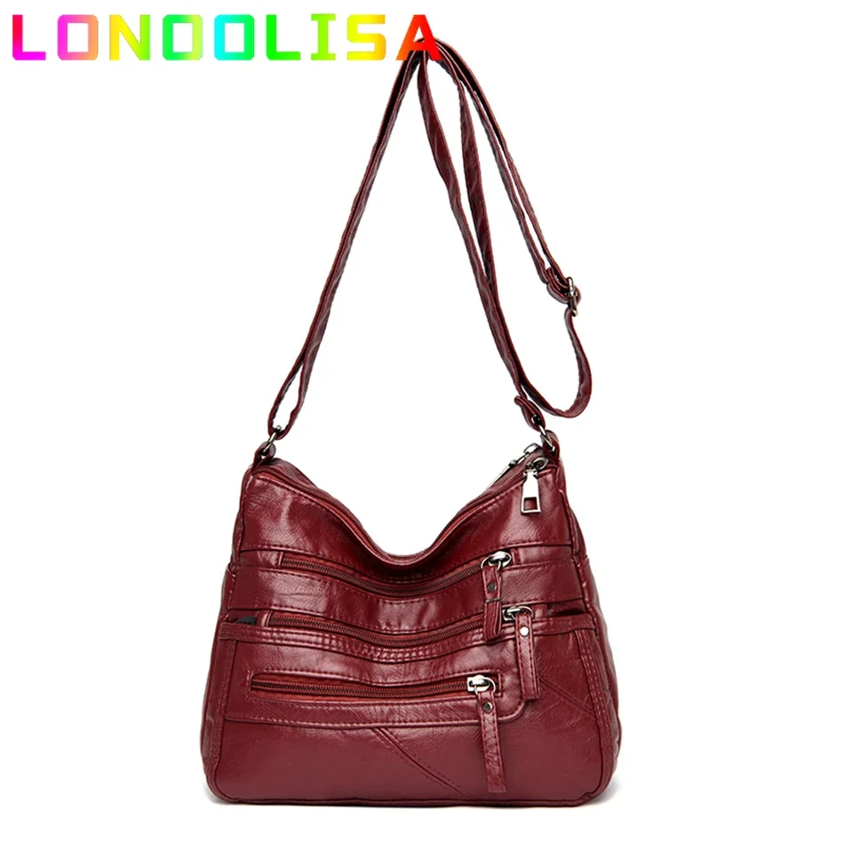 2024 Women\'s Soft Leather Shoulder Bags Multi-Layer Pockets Messenger Crossbody Bag Luxury Designer Female Handbags and Purses