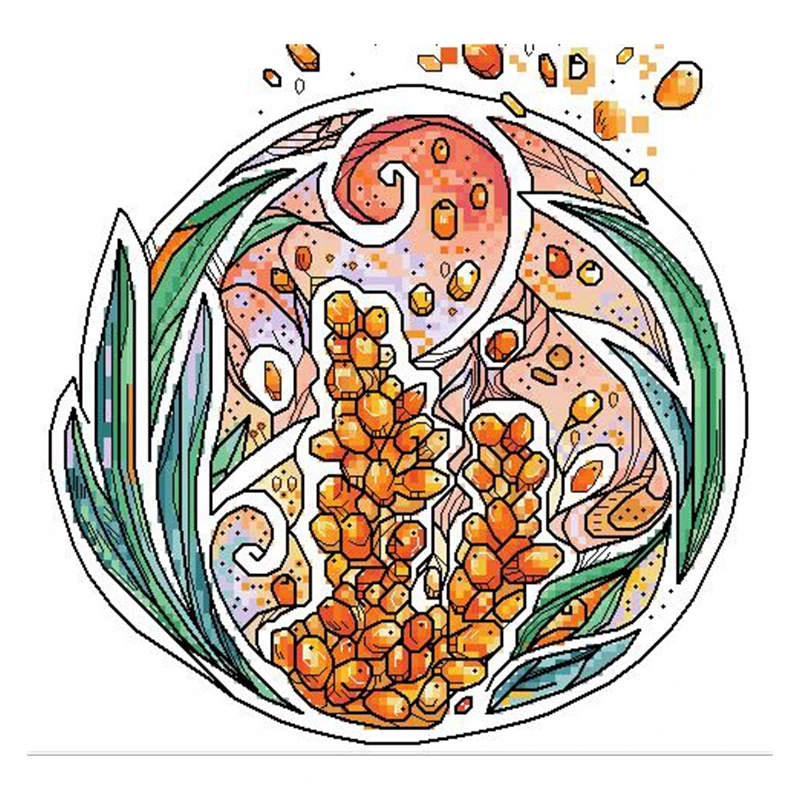 Cross Stitch Kit Round Plant Sea buckthorn 28ct 18ct 14ct 11 Custom Printed Fabric hand Embroidery Material Kit