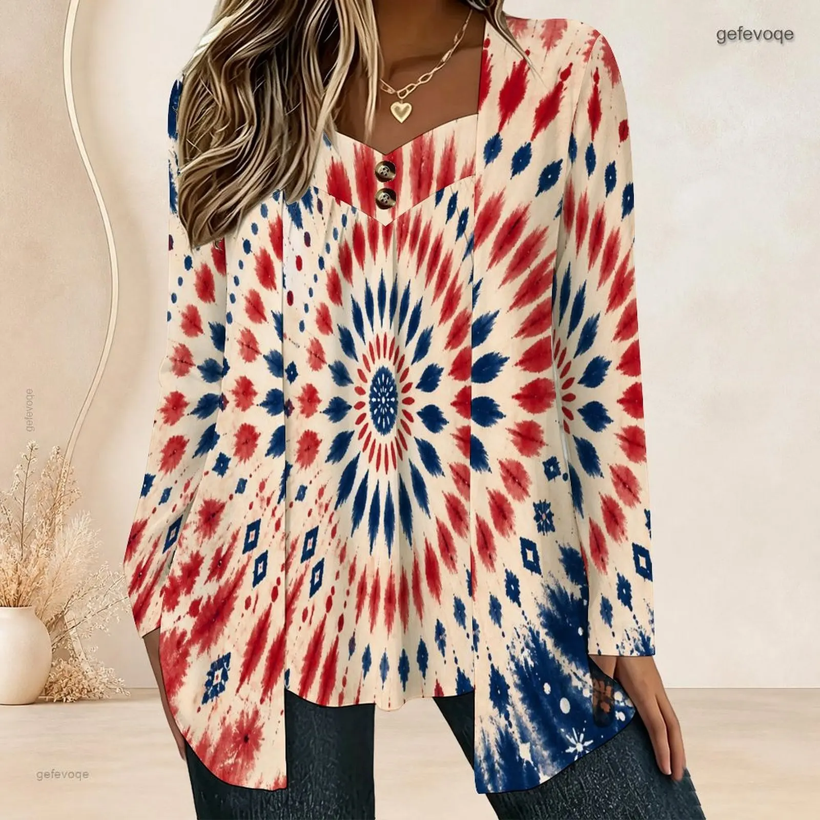 Women Fake Two Piece Long Sleeve Blouse Open Cardigan With Cami Top V Neck Button Detail Pleated Front Loose Tunic Oversize