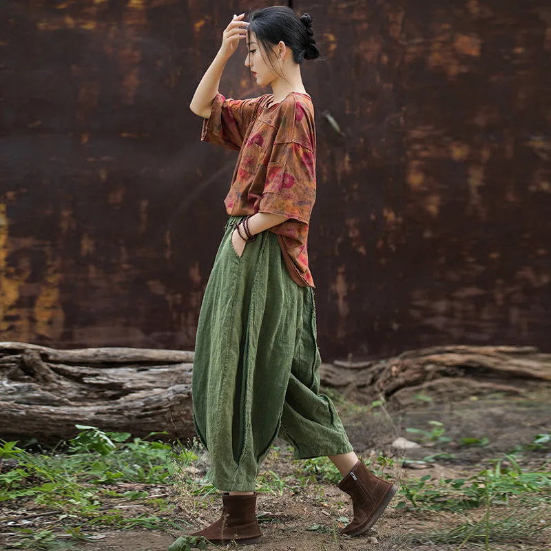 Retro Cotton Linen Lantern Pants Spring Summer Women Loose Harem Pant Original Design Harajuku Y2k Trousers Mujer Pants