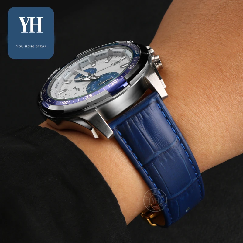 20mm 22mm 가죽 시계 밴드 카시오 EFR-552D EFB-670 EFV-540 ECB-900 시계 스트랩 벨트 팔찌