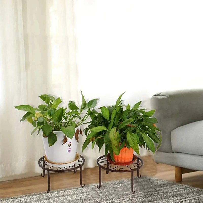 2PCS Metal Potted Plant Stand Flower Pot Round Rustproof Iron Planter Holder Rack Heavy Duty Wrought Iron Flower Pot Durable