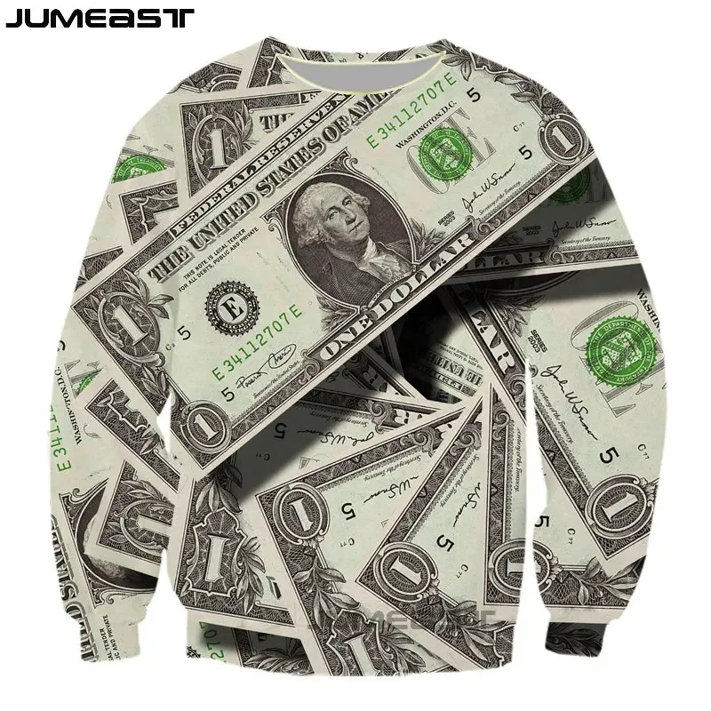 Jumeast Men Women 3D Sweatshirt Money Dollar Banknote Oversized Streetwear Long Sleeve T Shirt Spring Autumn Pullover Tops Tees