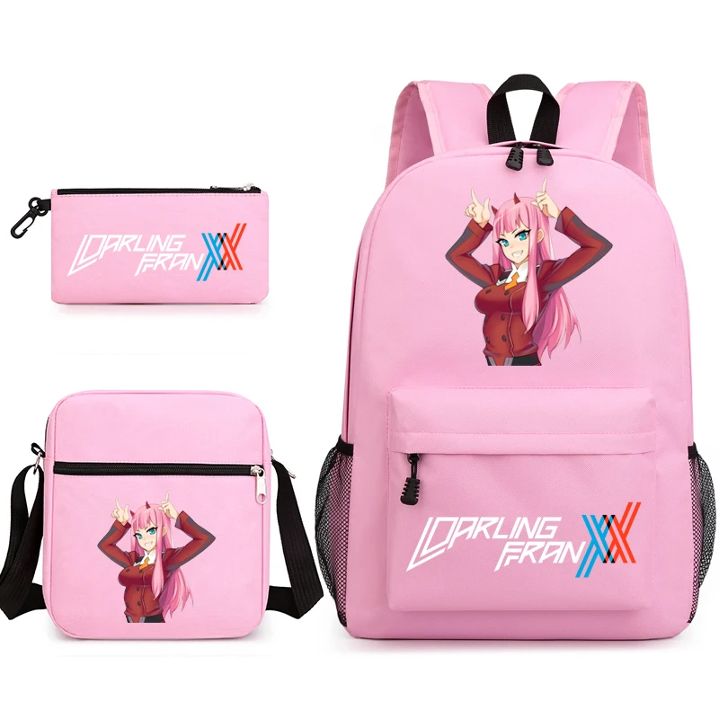 zero two3 piece set canvas backpack suitable for children boys and girls popular student school bags school supplies