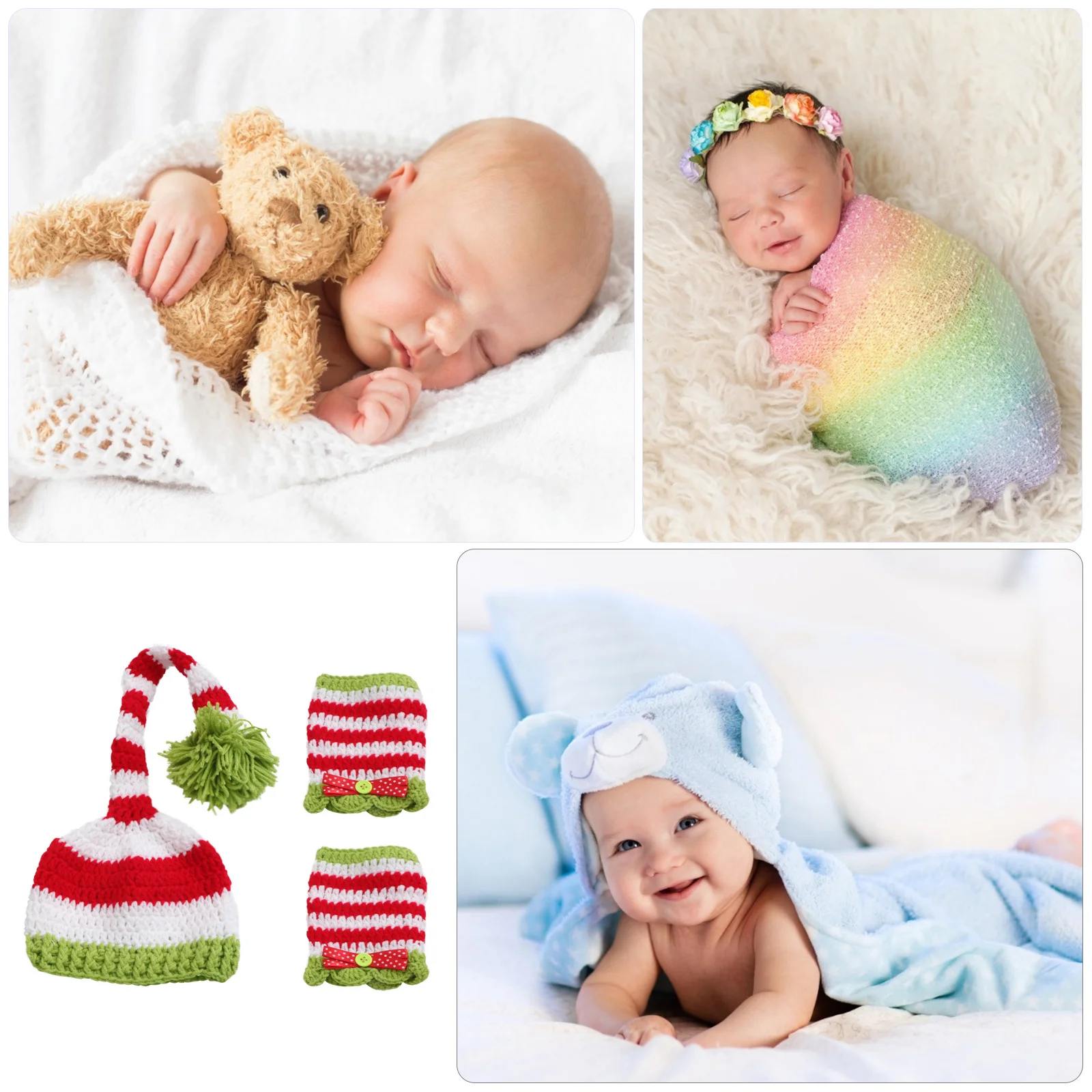 

Christmas Style Baby Crochet Hat Set Newborn Infant Handmade Cotton Wear For 0-3 Months Photography Prop Gift