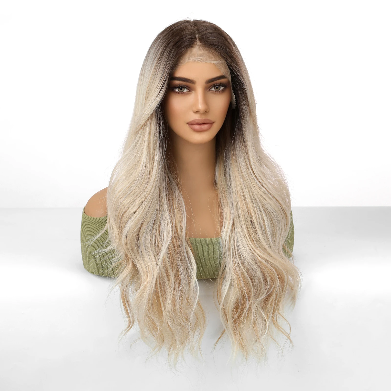 CharmSource HD Synthetic 13x6 Lace Wigs Long Wavy Hair BLonde Ombre Wigs Daily Use Party Wig for White Women Heat Resistant