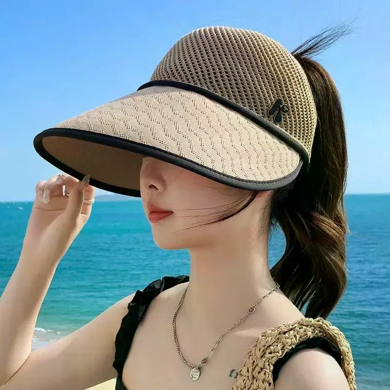 Summer Straw Empty Top Sun Hat For Women Wide Large Brim Visors Hat Travel Sun Hat Women's Hat Beach UV Protection Caps