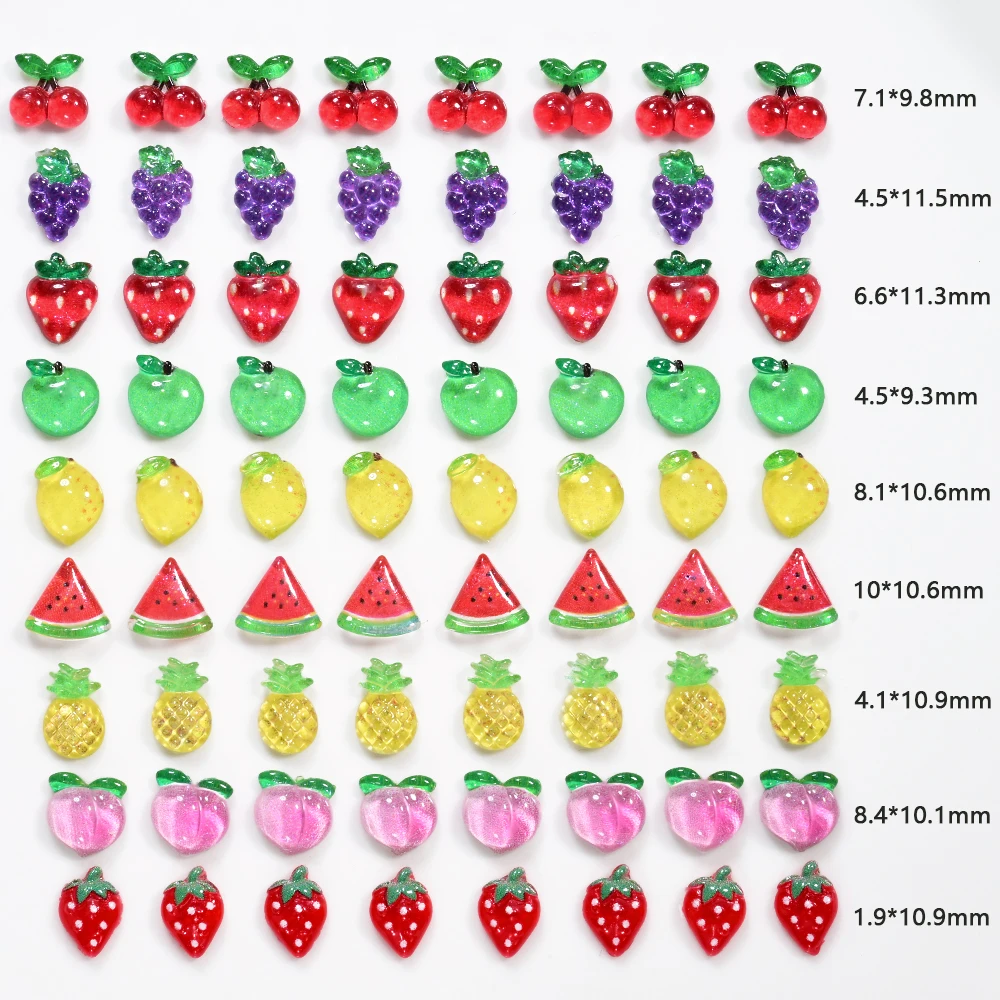 50Pcs 3D Summer Fruits Nail Charms Flatback Strawberry Watermelo Cherry Peach Lemon Nail Art Decoration Hairwear Manicure Decor image 6