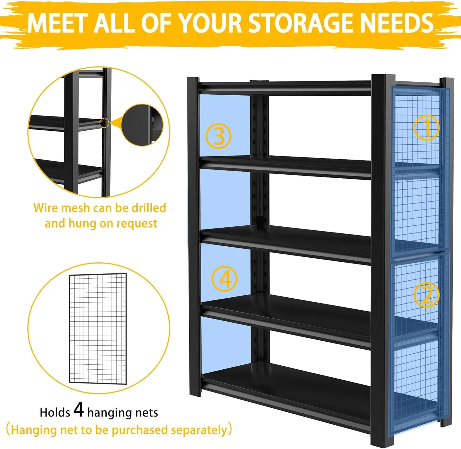 3020LBS ชั้นวางของแบบยืน 72" H x 48′′W x 20" D, ชั้นวางของและที่เก็บของในโรงรถสําหรับงานหนัก,