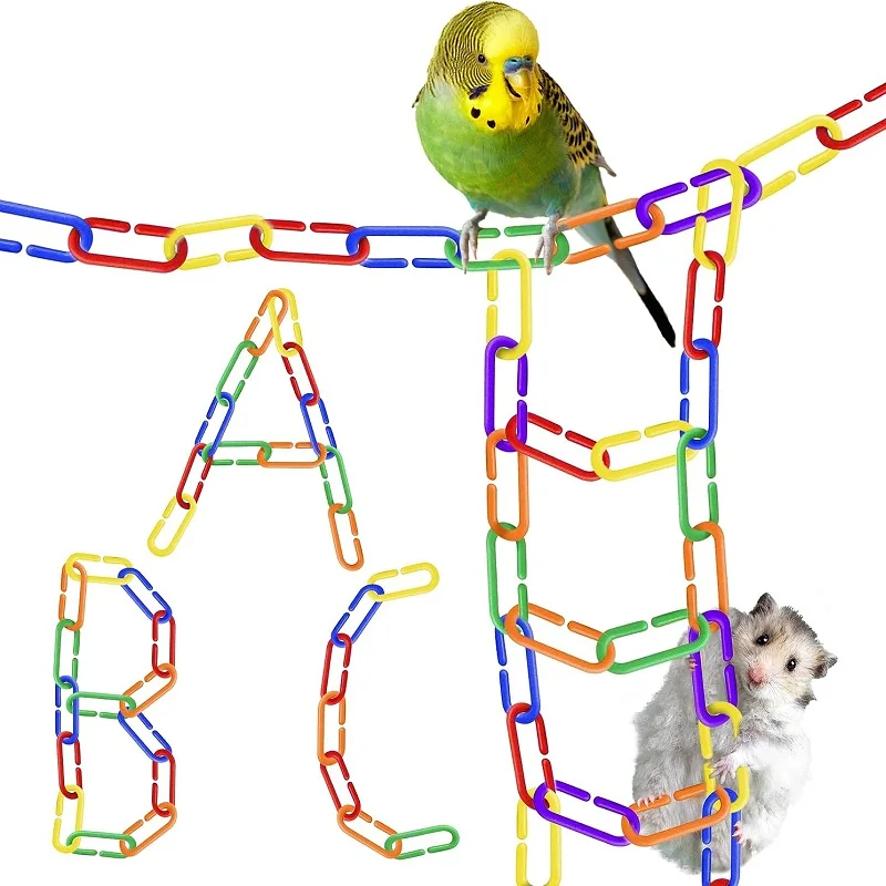 Plastic Chain Links Birds 100pcs, Rainbow DIY C-Clips Chains Hooks Swing Climbing Cage Toys for Sugar Glider Rat Parrot Bird,Toy