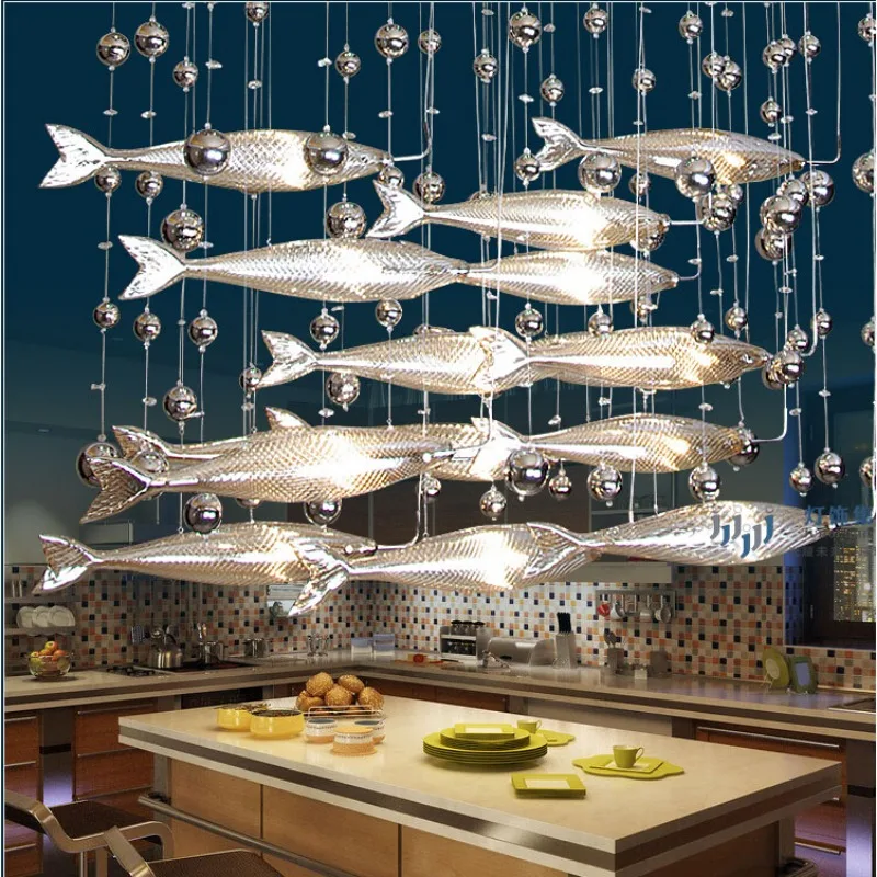 

Novel Creative Crystal Glass Flying Fish Chandelier Restaurant Living Room Dining Room Decor Crystal Chandelier Pendant Lights