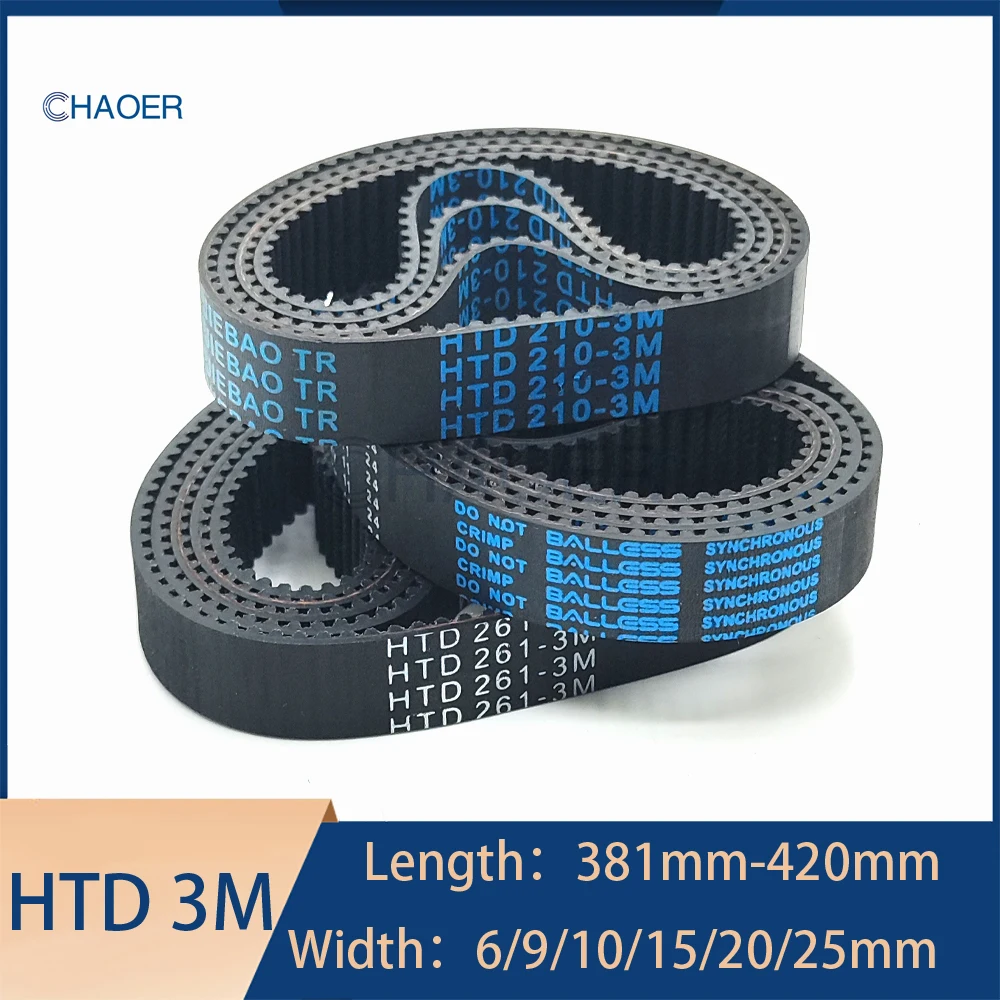 HTD 3M Rubber Closed Timing Belt Length 381‑420mm Width 6‑25mm Low Backlash Synchronous Belt For 3D Printer CO2 Laser Engraving