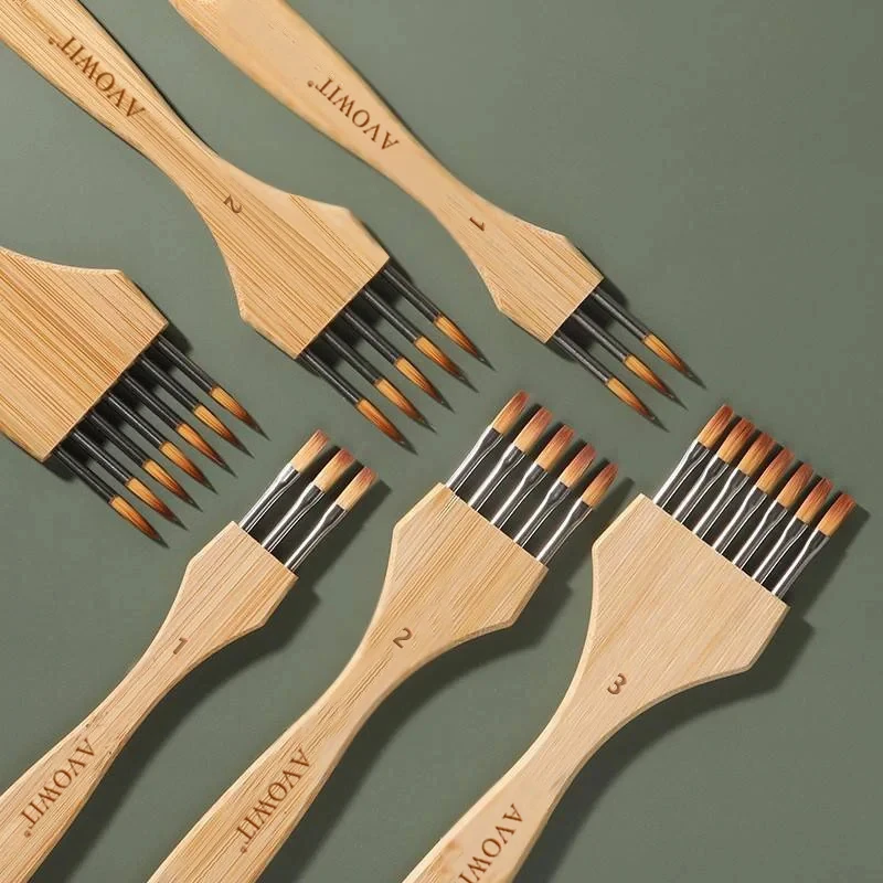 

New wooden handle multi tooth brush set, flat head, round head artistic watercolor acrylic brush, multifunctional painting brush