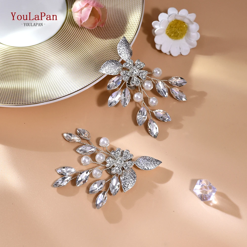 YouLaPan Silver Color Alloy Leaf Shoe Buckle Wedding Bride Rhinestone Shoe Flower Handmade Shoe Clip High Heels Accessory HX67