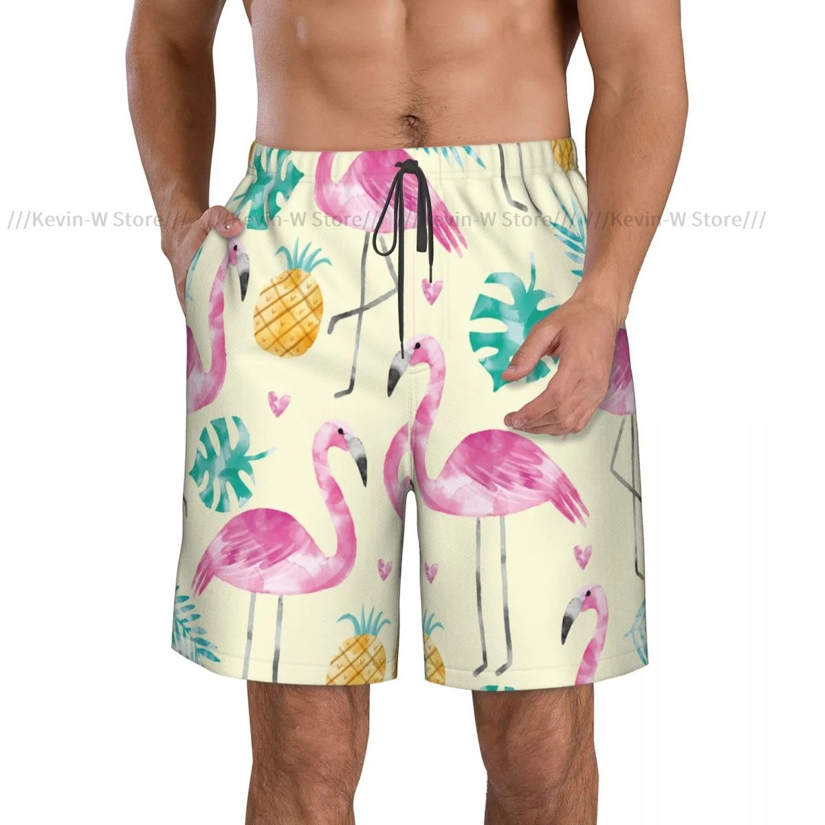 2022 Summer Men's Swimwear Shorts Flamingo And Pineapple Leaves Beachwear Swim Trunks Men Swimsuit