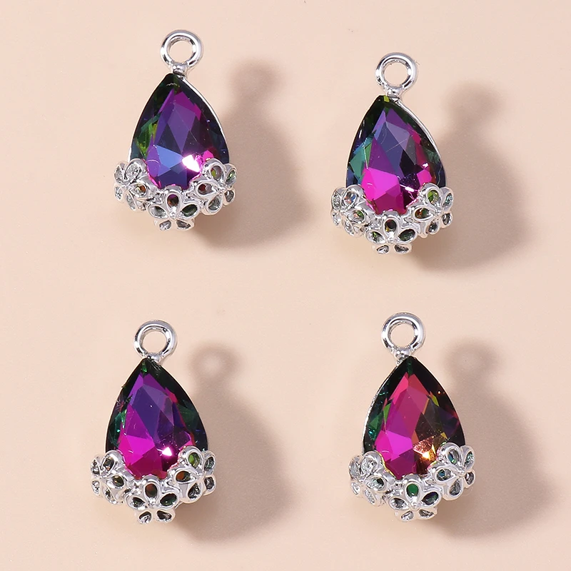10 Stück luxuriöse Statement-Charms mit großem Zirkon, Wassertropfen, Vintage-Blumen, königlich glänzende Kristall-Anhänger für die DIY-Schmuckherstellung – Detail 2