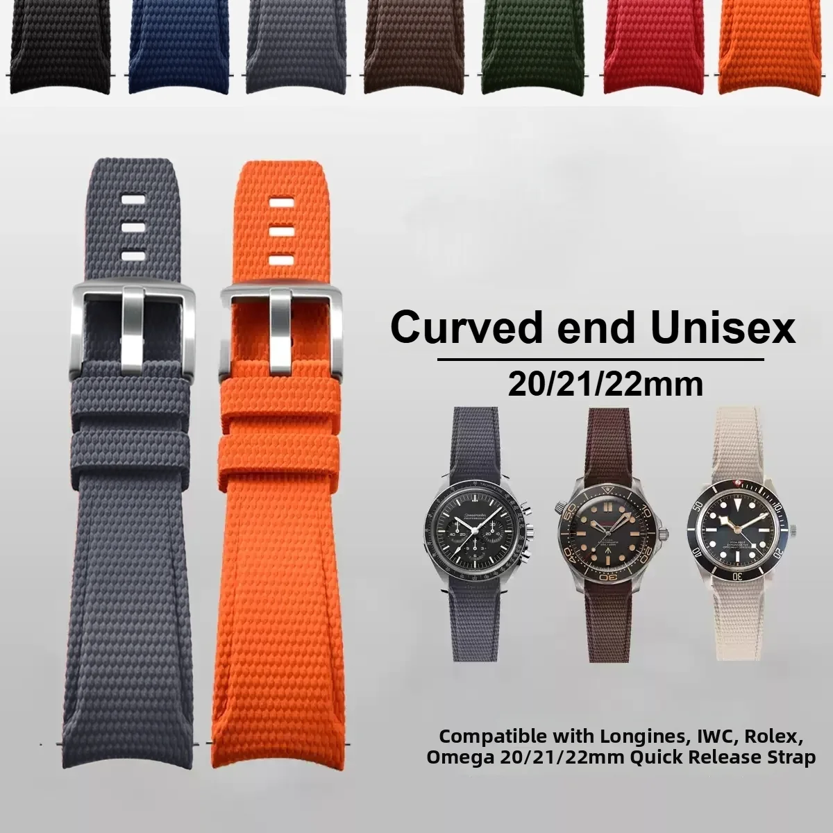 20mm 21mm 22mm FKM Rubber Watch Strap Universal Curved End Quick Release Soft Watchband For IWC Omega Tudor Seiko Casio MDV-106