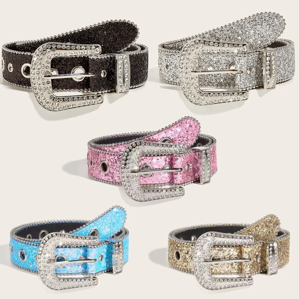 Women Men Rhinestone Wide Belt Vintage Bling Crystal Diamond Studded Leather Belt Western Cowgirl Waist Belt