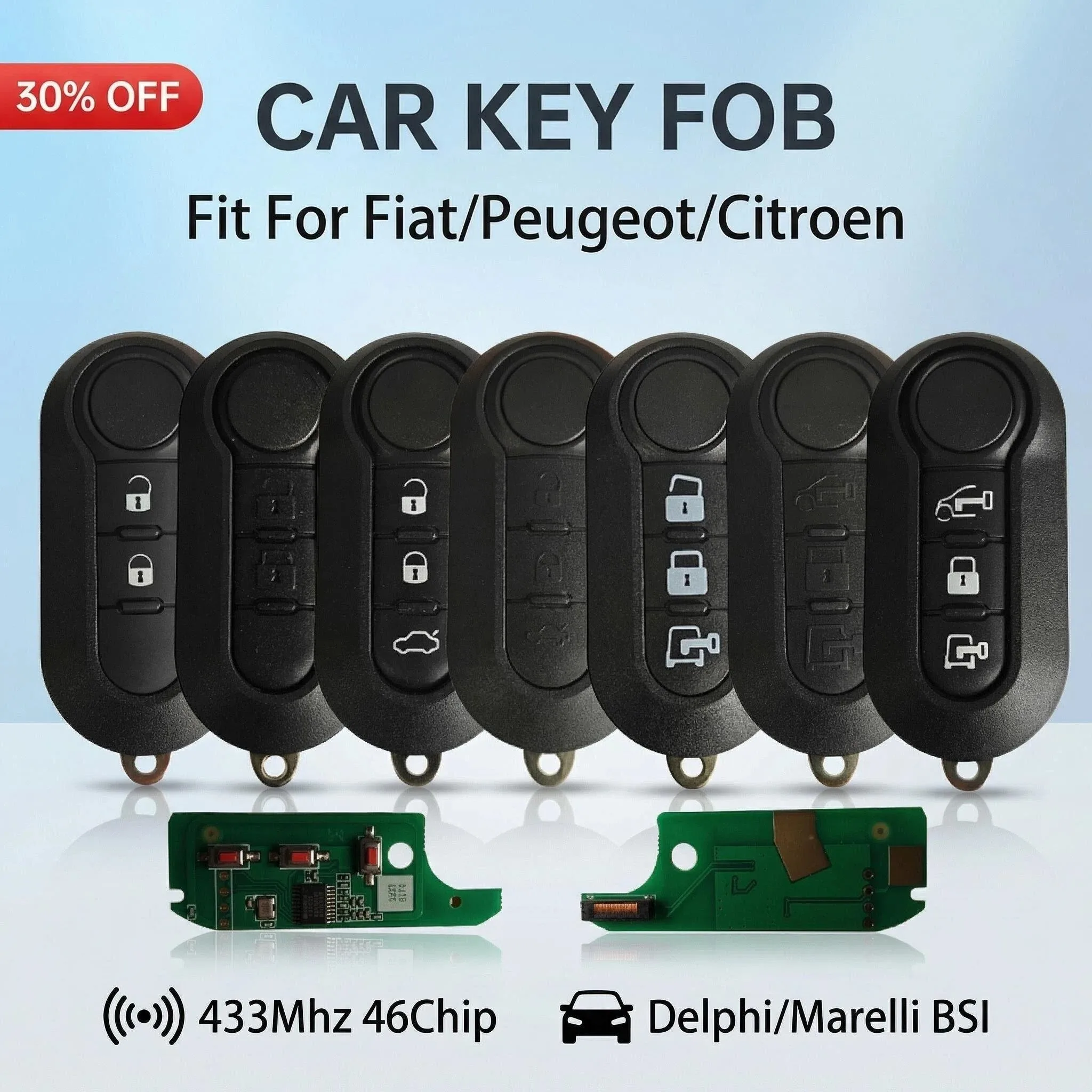 

Ключ для автомобиля Delphi/Marell с чипом ID46 433,92 МГц для Fiat Stilo 500 Doblo Qubo Grande Punto, Citroen Jumper, Peugeot Boxer Bravo/Ducato