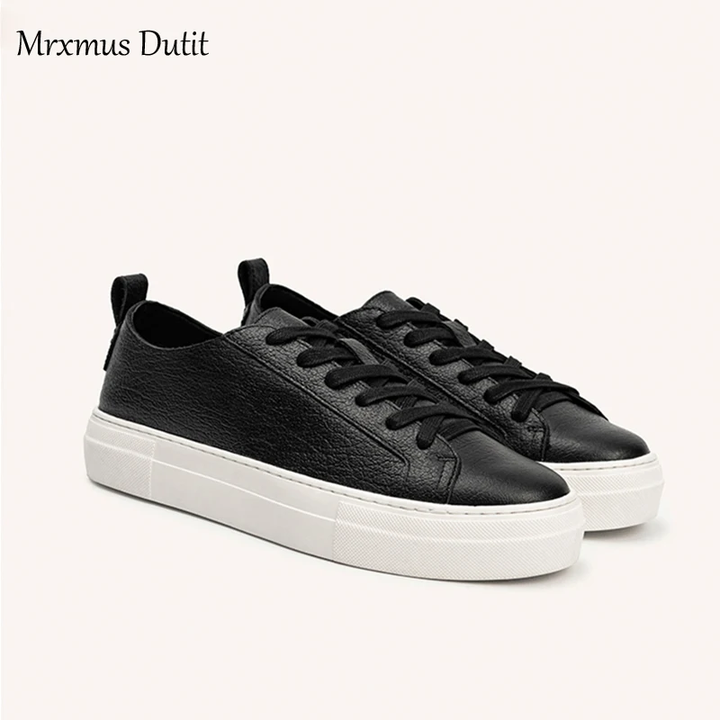 Mrxmus Dutit New 2022 Shoes For Women Fashion Genuine Leather Lacing Flat Shoes Female Solid Simple All-match Casual Sneaker