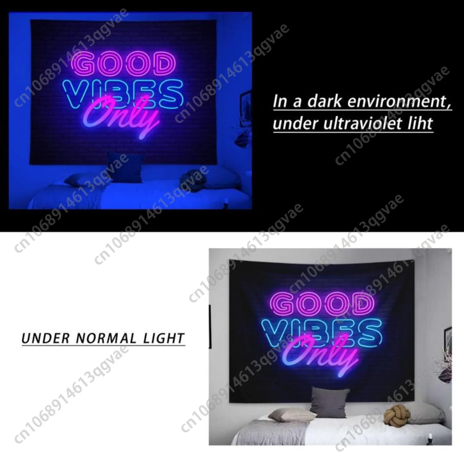 نسيج فلورسنت بنمط المناظر الطبيعية مع ملحقات تثبيت معلقة على الحائط ضوء أسود للديكور المنزلي المخصص