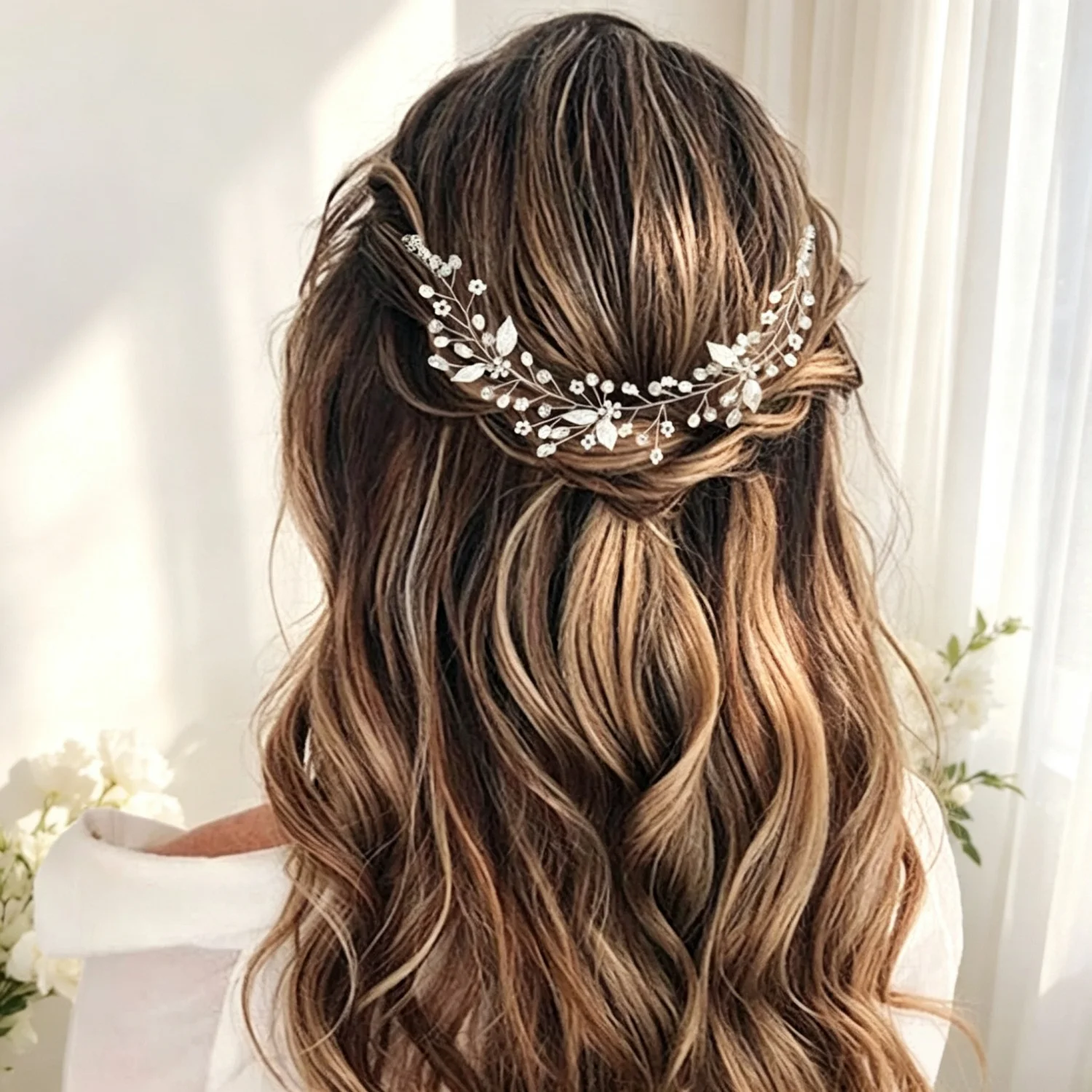 Rhinestone Flower Pearl Leaf Handmade Fashion Hair Comb Clip Hairpin Bridal Wedding Hair Accessories Jewelry Hair Comb Hairpin