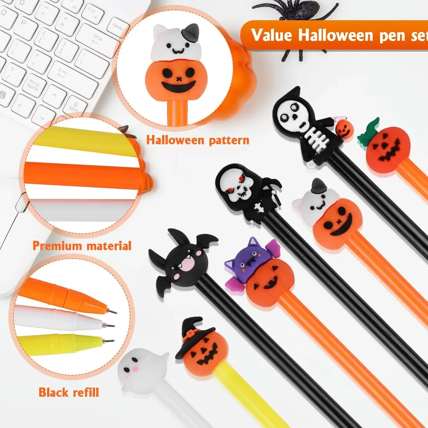 24 Pcs Halloween Gel Pens Pumpkin Skull Heads Ghost Bat Shape Pens Gifts School Office Home Supplies Cute Prizes