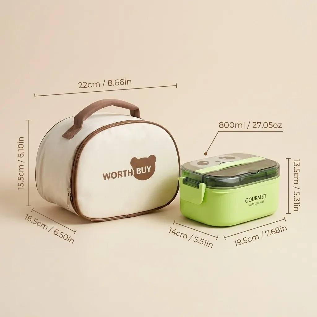 Magnetronbestendige Bento Lunchbox voor Kinderen, BPA-vrij, Lekvrij, 1/2-laags, met Handvat, Bestek en Sausbakje