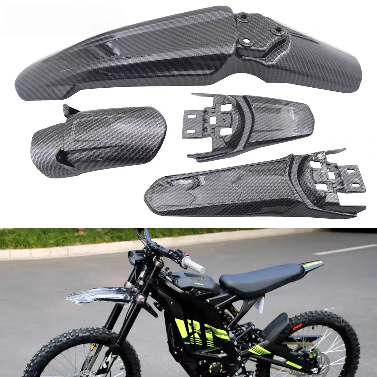 

Для рамы Sur-ron защищает крылья переднего и заднего колеса. Легкие аксессуары для электромотоциклов Enduro.