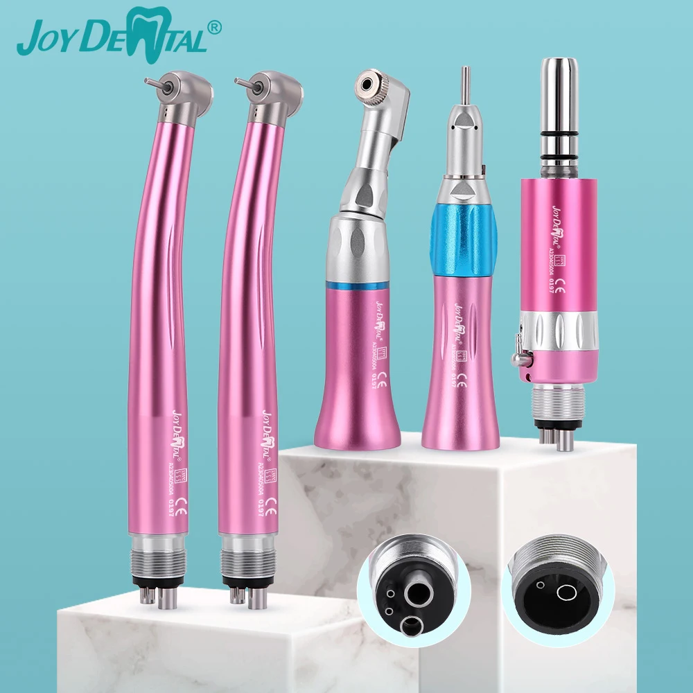 JOY DENTAL Dental Color High and Low Speed Handpiece Kit Push Button Contra Angle Single Way Water Spray Air Turbine 2/4 Hole