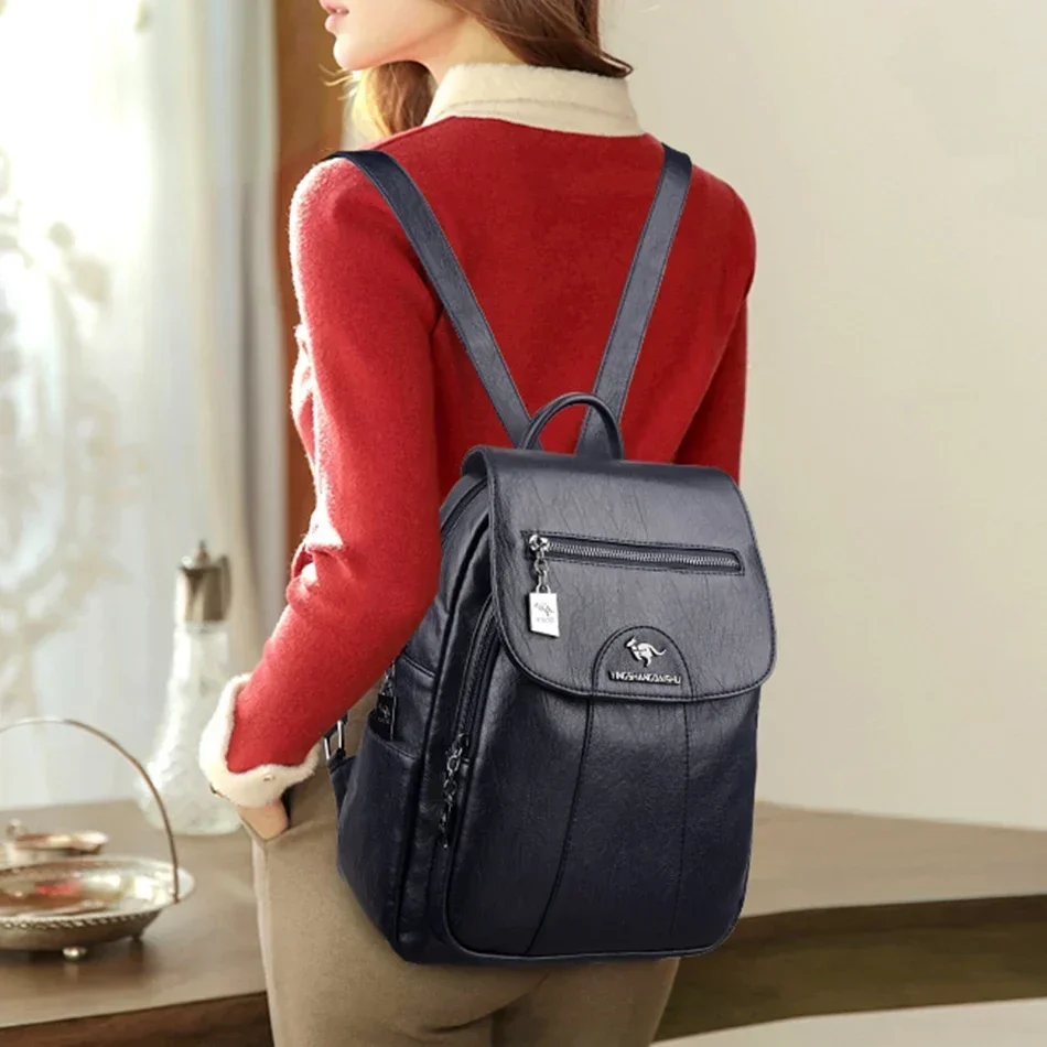 Genuine Women Soft Leather Backpack Female Shoulder Bags Sac a Dos Casual Travel Ladies Bagpack Mochilas School Bags For Girls