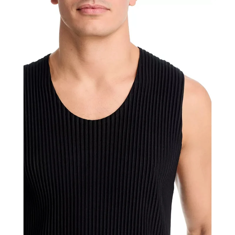 Miyake Pleated Men's Sleeveless Vest Plisse Tank Top Loose Fit Japanese Casual Summer Fashion
