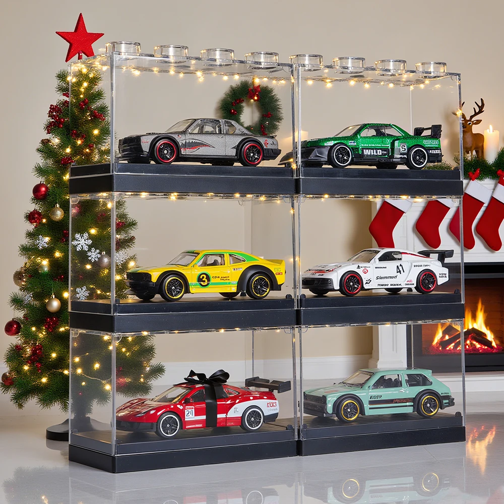 

6 Pack Christmas Themed Alloy Racing Cars with Clear Display Case Dustproof and Good Effect for Display Case Suitable for Car Mo