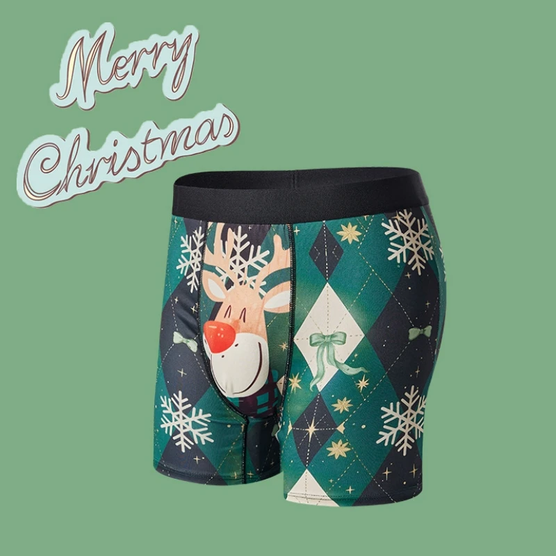 Cute Christmas Printed Boyshorts Elastic Long Legs Mens Underwear Breathable Pouth Bag Boxer Shorts Comfort Male Boxer Briefs