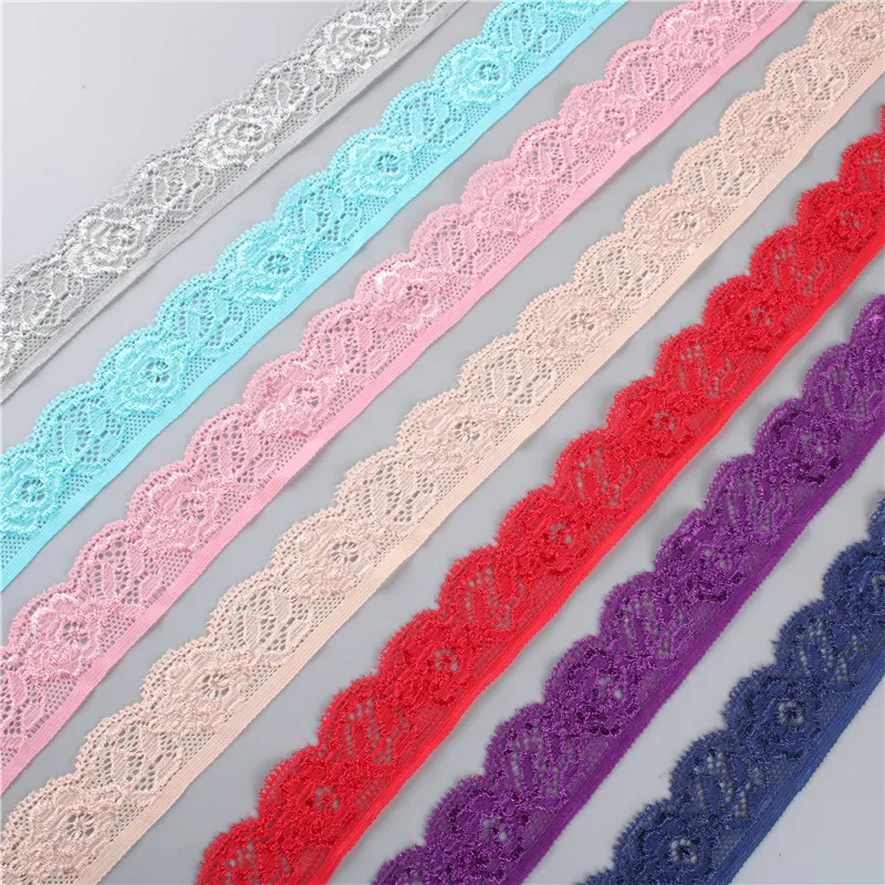 New 10 Yards 25mm Stretch Elastic Lace Ribbon White Ribbon Lace Trimmings for Sewing African Lace Fabric DIY