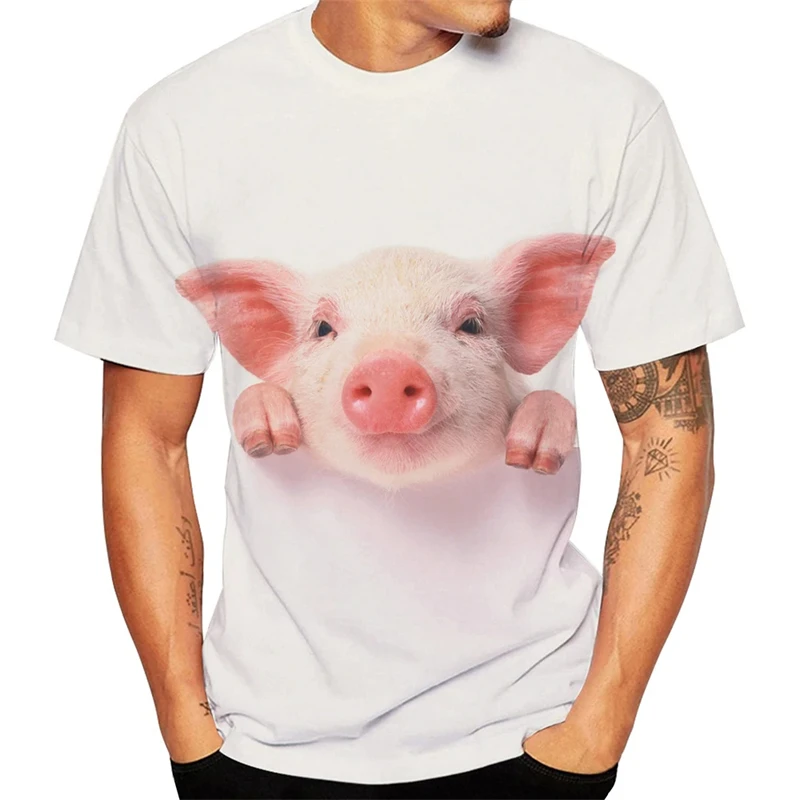 Men\'s T Shirt Funny Pig Animal 3D Print Streetwear Casual Pullover Sportshirt Sportshirt Outdoor Tops Tees Oversized Clothing