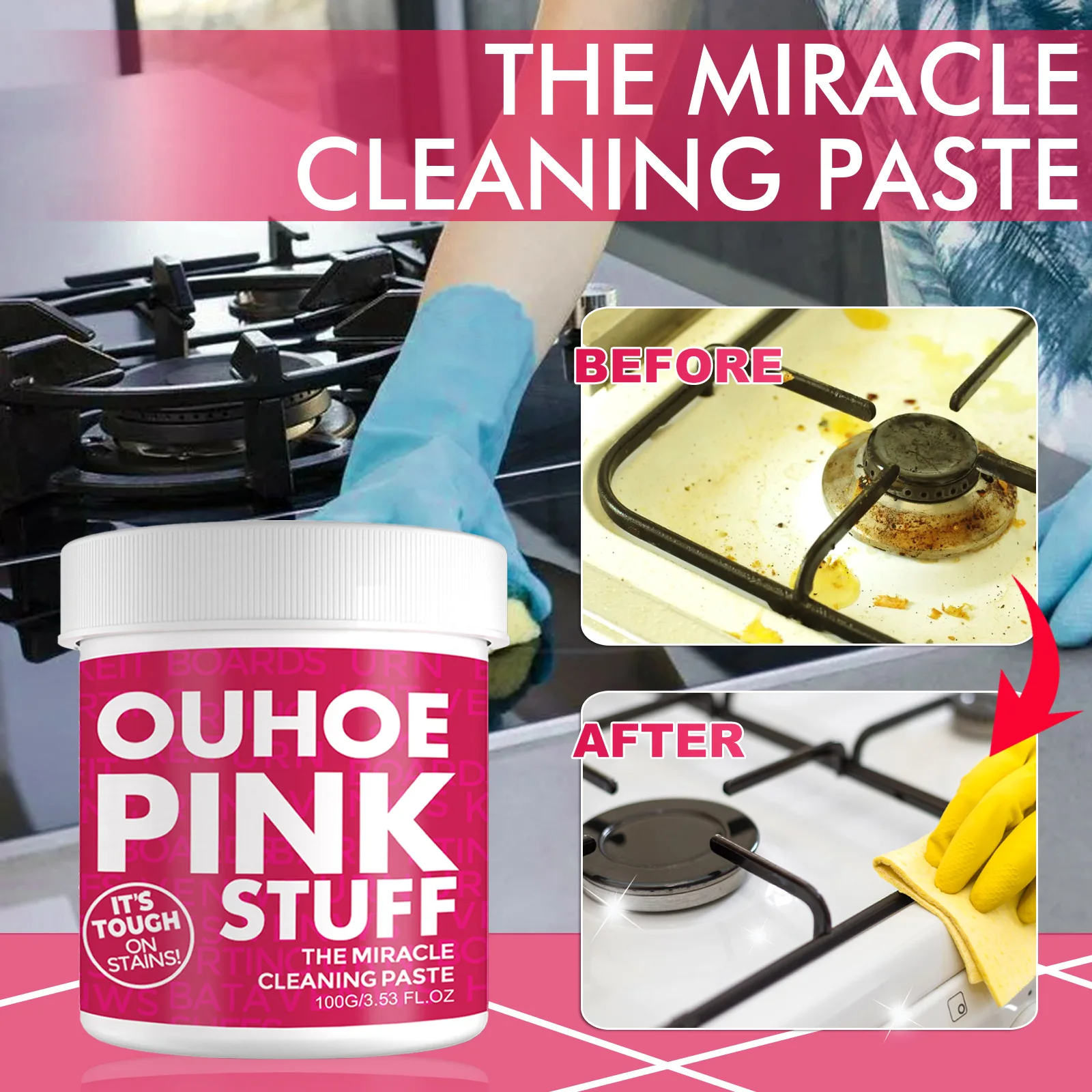 Factory Supply OUHOE Wholesale Convenient Kitchen Cleaning Household Deeply Oil Stain Remover Oil Stainless Oil Stains Cleaner