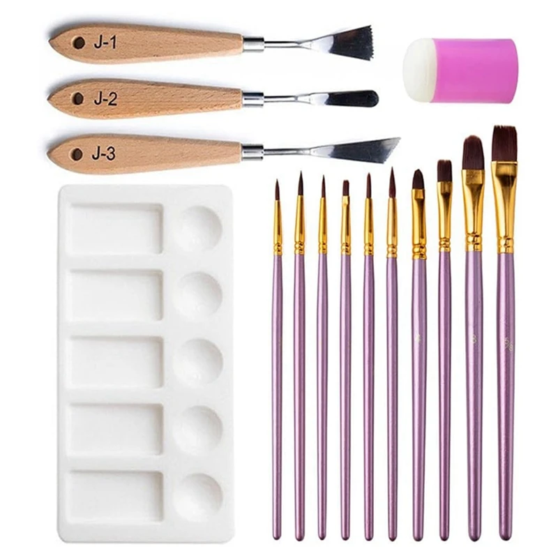 

Oil Painting Tool 15-Piece Set Special-Shaped Scraper Palette Sponge Seal Wooden Tip Flat Round Water Chalk