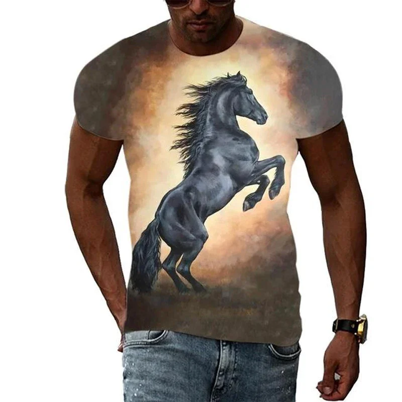 

The Galloping Horse Summer Harajuku Design Fashion Men T shirt Hot Summer 3D All Over Printed Tee Tops shirts Unisex T shirt