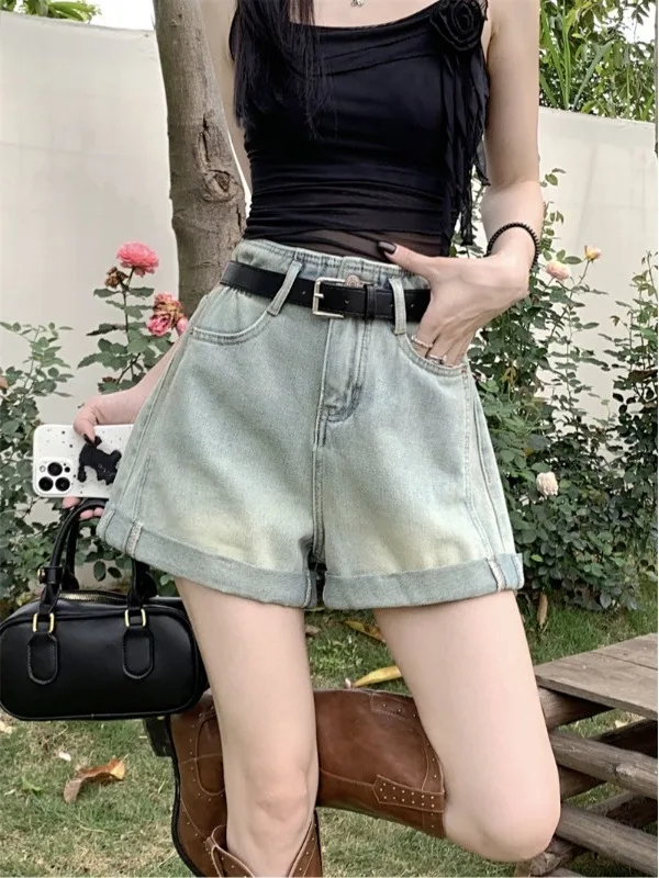 

High Waist Wide Leg Denim Shorts Women Spring 2026 New Design Sensation Spicy Thin Loose A-Line Hot Pants Casual Style