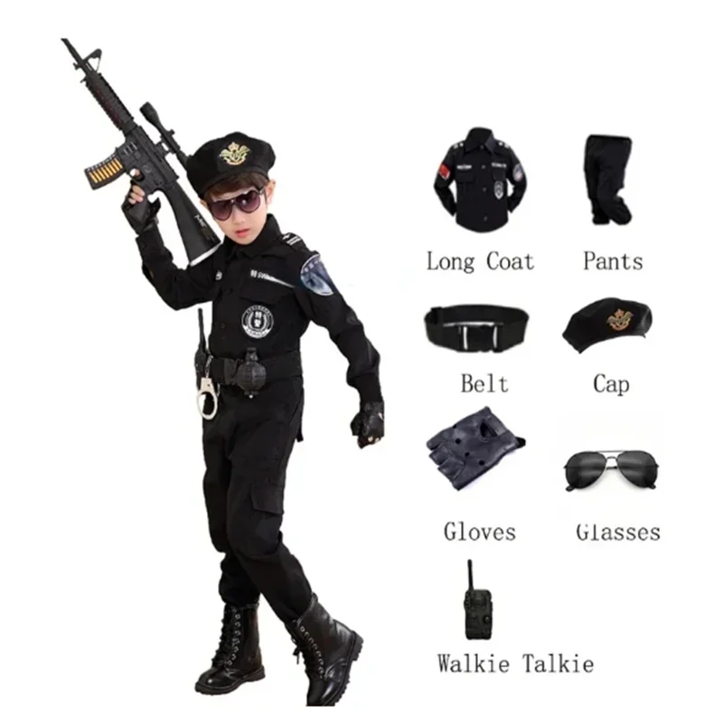 New Children Traffic Police Cop Cosplay Costumes Policemen Uniform Girls Pleated Skirt Student Team Halloween Party Performance