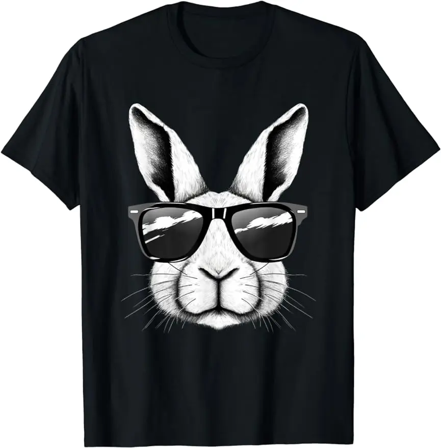 2024 Summer Cool Bunny Face Sunglasses Fun Easter Animal Comfort T-shirt