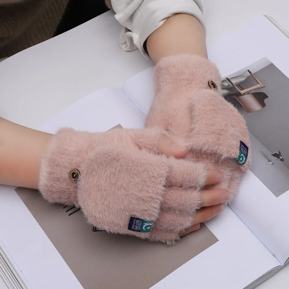 Nouveaux gants chauds tricotés pour écran tactile, en peluche, pour écran tactile, à rabat, unisexe