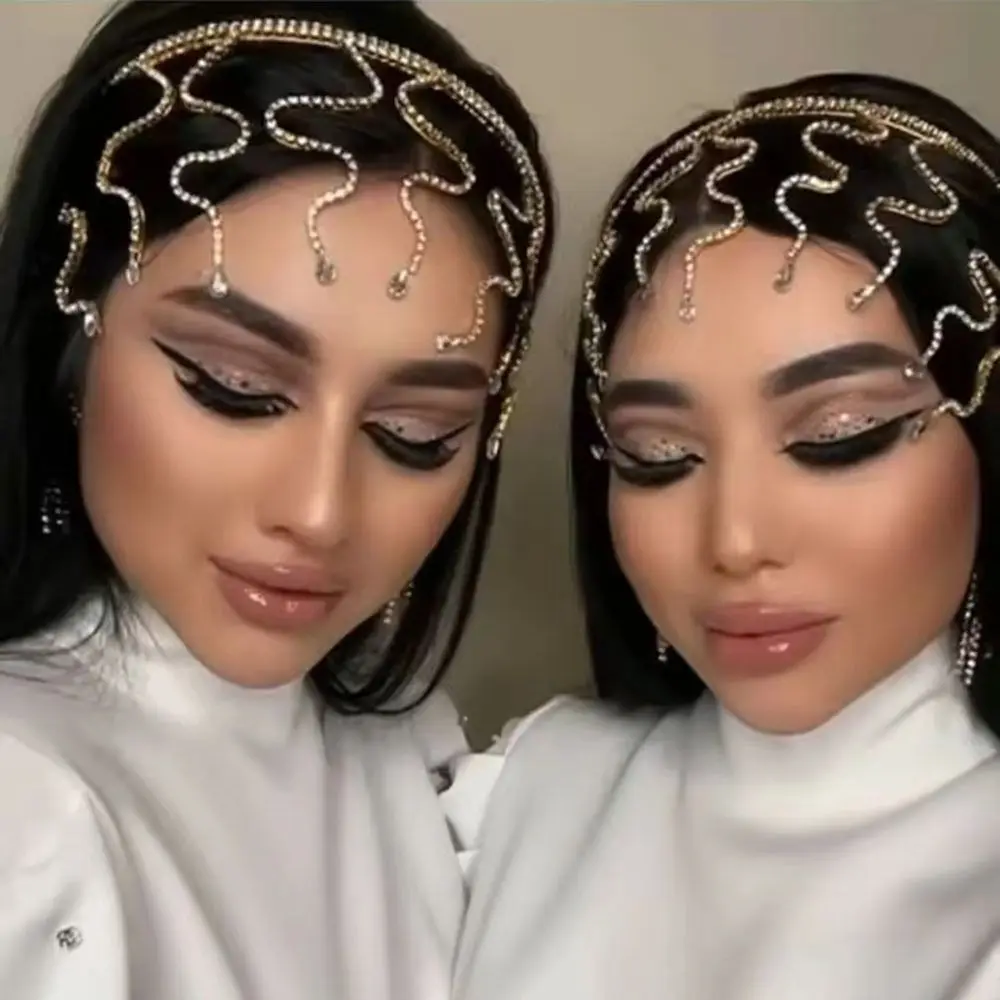 

Snake Bend Rhinestone Headband Alloy Masquerade Jewelry Bride Crown Hair Accessories Carnival Costume Props Crystal Tiara