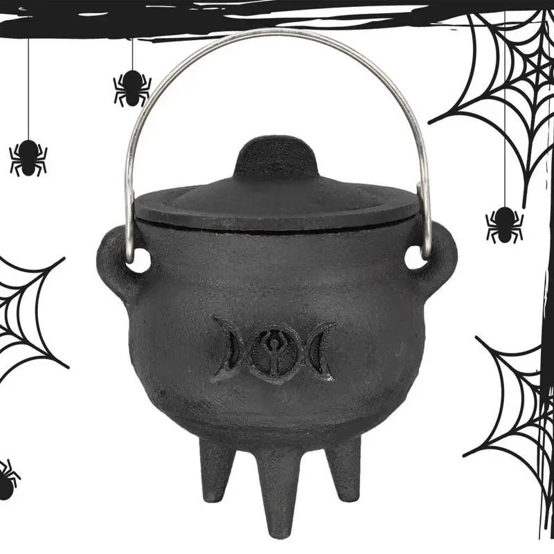 Cast Iron Halloween Candy Bucket Pot Witch Skeleton Cauldron Holder Jar Trick Or Treat Halloween Party Decoration Props Kids Toy